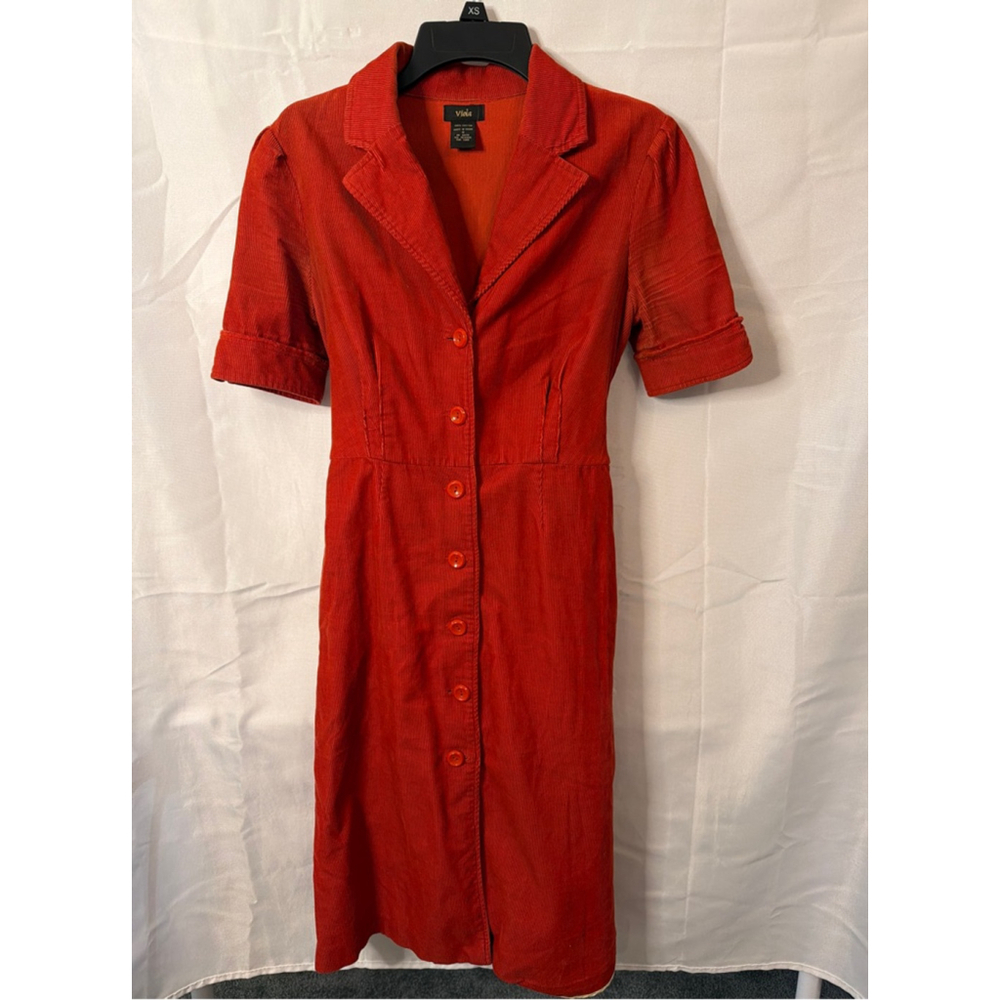 Women's Viola Y2K Academia Corduroy Button-Front Notch Collar Dress Size 0 XS